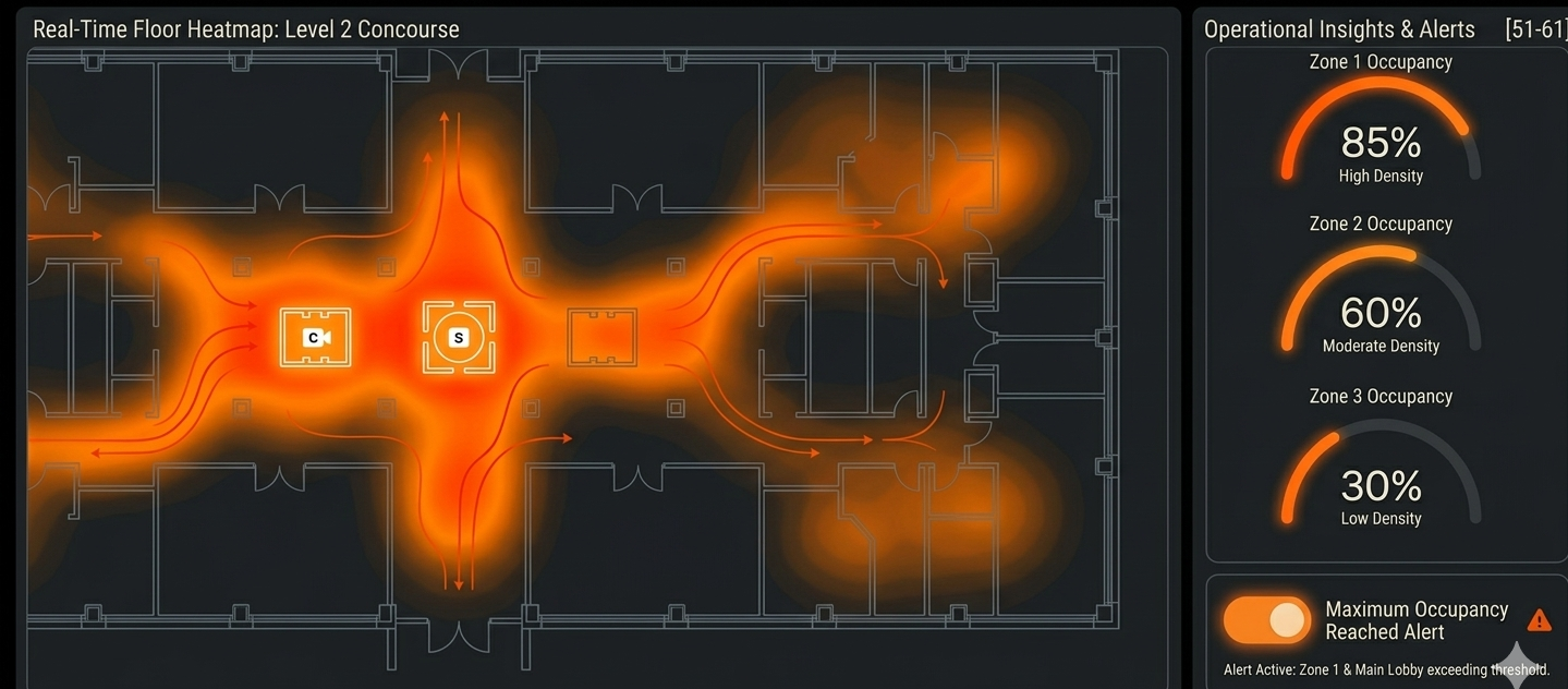 TIBSAI dashboard showing real-time floor heatmap and alerts