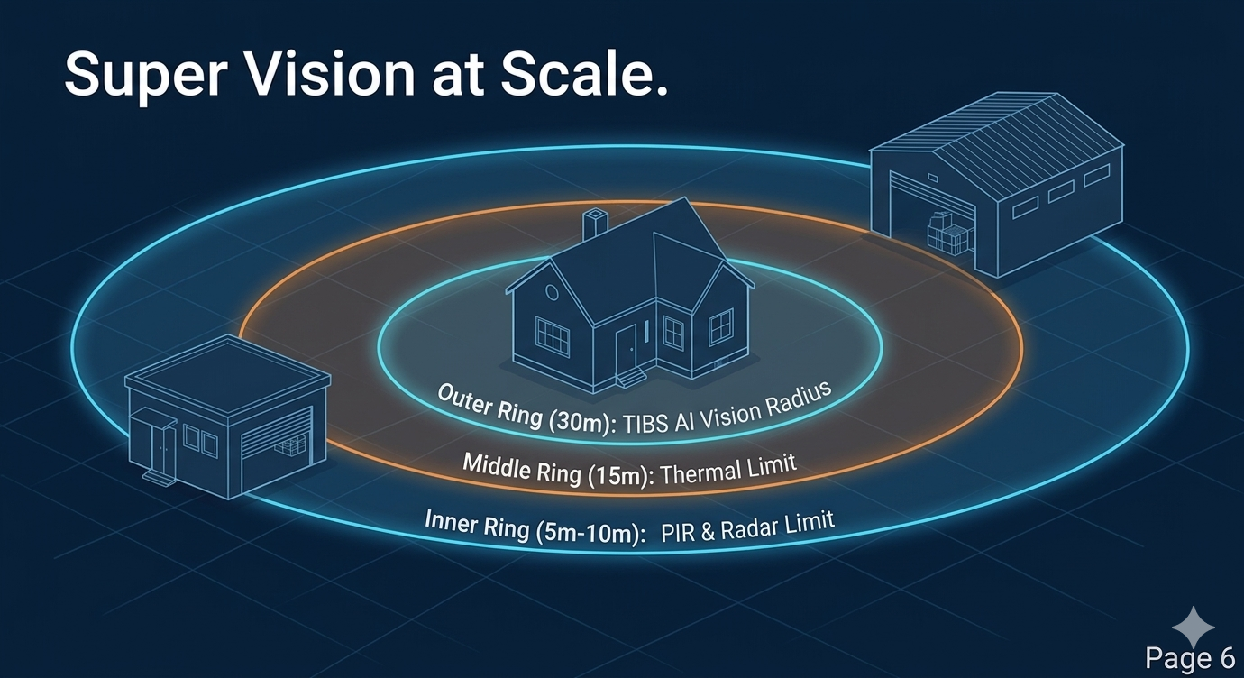 TIBS AI Vision 30m range vs thermal and PIR limits